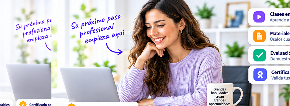 Persona realizando una capacitación online con beneficios del curso